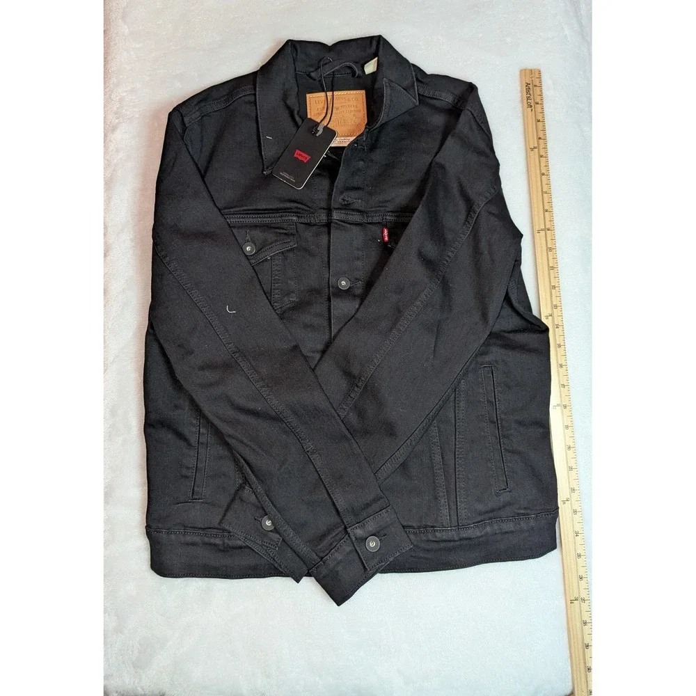 Levis Premium Trucker Jacket Mens Medium Black Denim Stretch Coat 723340403 NEW - Picture 9 of 12